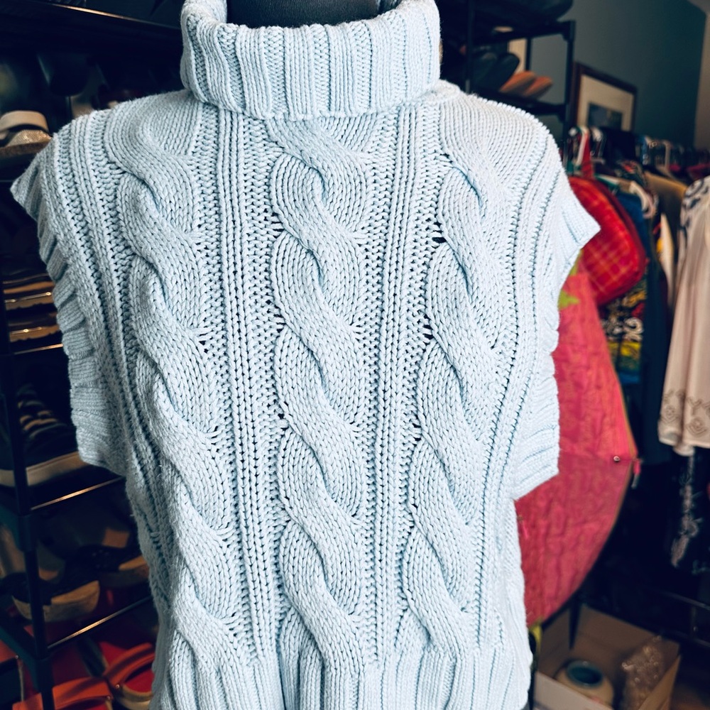H&M Divided Sky Blue Cowl Neck Sweater Cable Knit Design Size Small